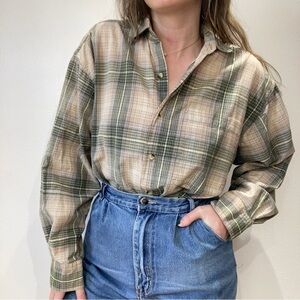 Vintage Sage Neutral Plaid Button Up Shirt